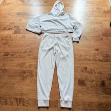 Alo Yoga Muse Hoodie Pullover & Jogger Pants Set Women’s Medium Ribbed Ivory