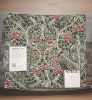 MORRIS & Co. COTTON SEASONS BY MAY SAGE GREEN PINK 8 TOILE 19x13  PLACEMATS NWT