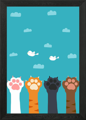 Katze Pfote fangen Vogel am Himmel Gerahmtes Wandbild Poster Leinwanddruck Bild