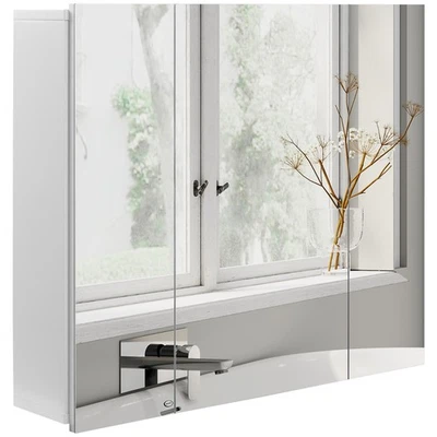 kleankin Bathroom Mirror Cabinet Wall Mount Storage organiser w/ Door, White