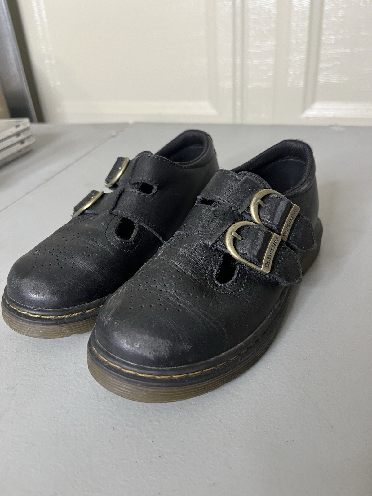 Dr Martens Shoes Junior Girls Sz 11c Black 8065 Leather Mary Jane Double Buckle