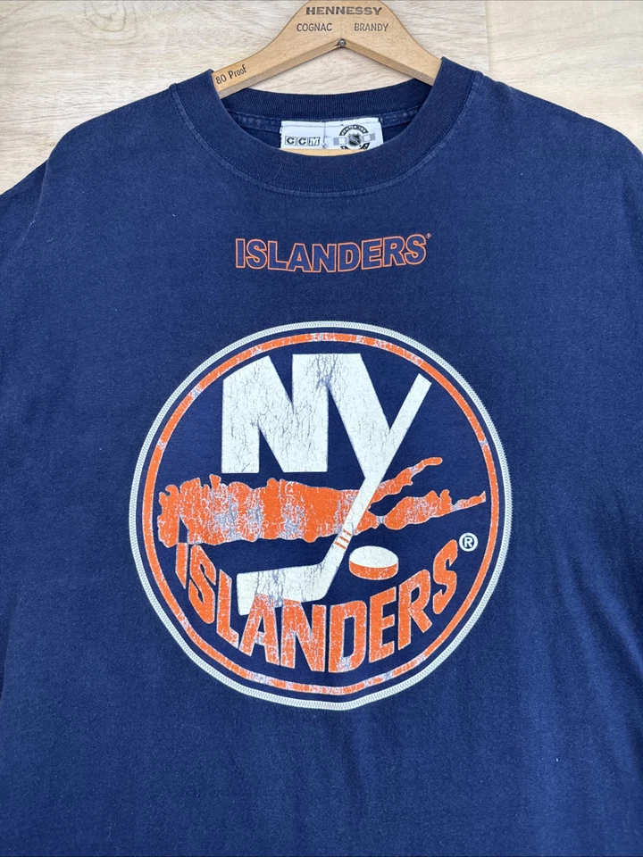 复古 CCM 纽约岛民 NHL 中心冰上曲棍球衬衫 尺寸 L Y2K — 第 2/4 张图片