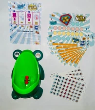 Boys Potty Training Urinal Toilet Frog Aim Target Toddlers Reward Chart  #boymom