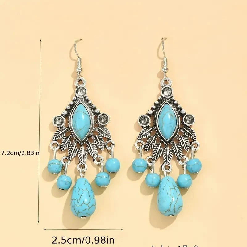 ORECCHINI A GOCCIA COLOR TURCHESE - VINTAGE - STILE BOHEMIEN - Immagine 3 di 3