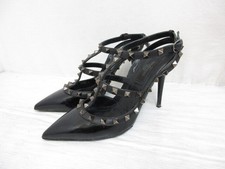 Valentino Garavani Pumps Rockstud Patent Leather Ankle Strap 37 24cm Black Shoes