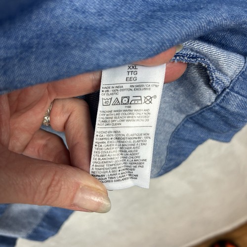 Vecchio abito denim blu navy manica a sbuffo XXL bottoni davanti western cowgirl - Foto 5 di 6
