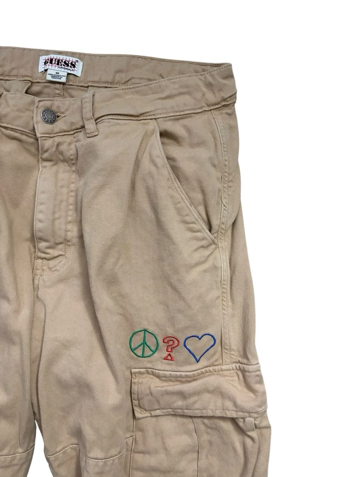 Pantalones Guess Originals x J. Balvin Para Hombre Talla 30x30 Beige Melocotón Carga Urban Street Foto 3 de 4