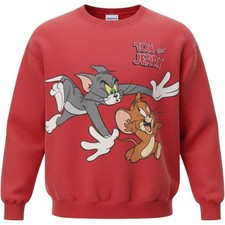 Tom and Jerry Red Graphic Crewneck Sweatshirt Kids XS Cartoon Pullover