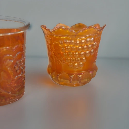 Northwood Marigold Carnival Open Spooner, & Sugar Bowl, & Imperial Grape Tumbler