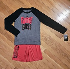 NEW Under Armour Little Boy Long-sleeve Tee  Short Set, Red sz 7 