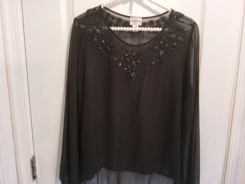 CHICO'S BLACK SILK SHEER BLOUSE WITH EMBELLISHMENTS-SZ. 1-AWESOME!!!