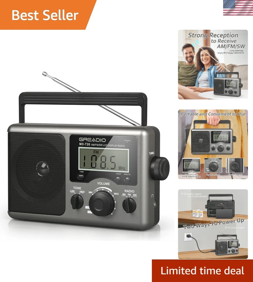 Tragbares Kurzwellenradio mit Zeiteinstellung & Akkuleistung