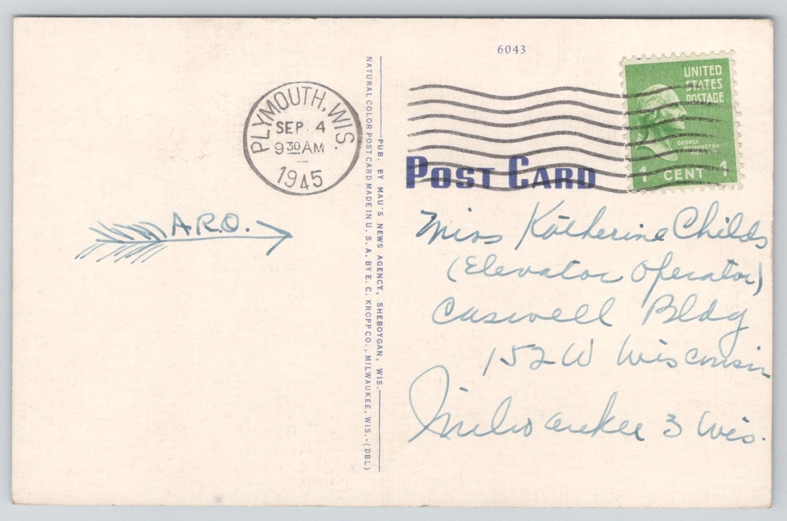 Vintage 1945 Postcard Sheboygan WI US Post Office Building Plymouth ...