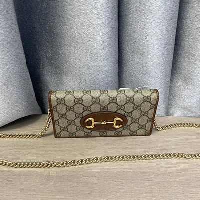 Gucci 1995 Horsebit Chain Wallet 'Beige/Brown Sugar' Women #Y8J4