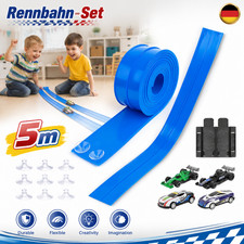 Flexible 5M Rennstrecke Doppelbahn Rennbahn Set mit 4 Autos f&uuml;r Kinder 3+ NEU