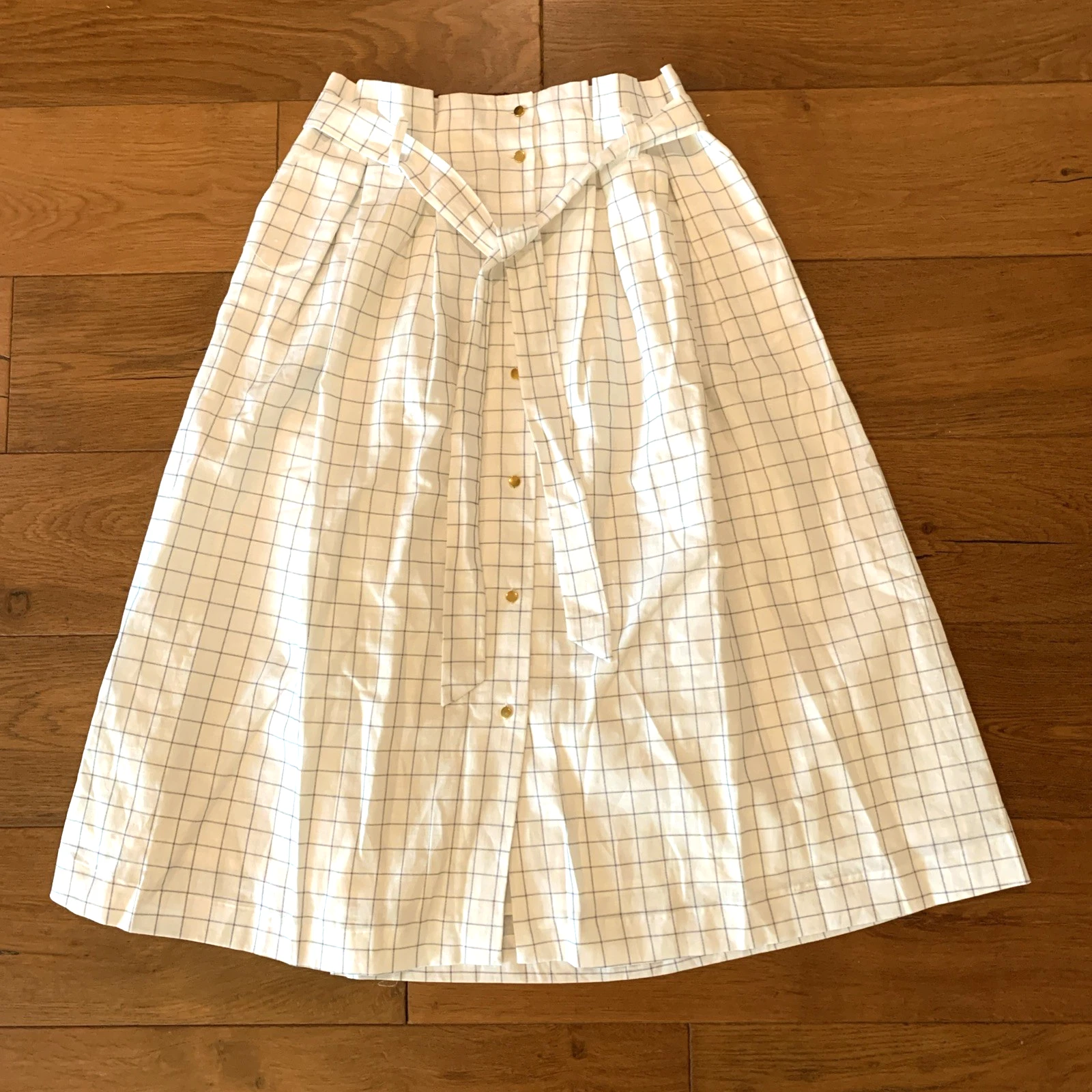 Petite Lucette Paris Women's Aline White Pleated Gold Button Skirt Size S