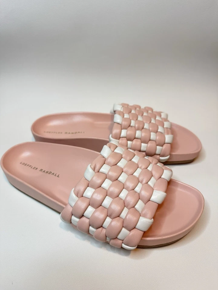 Sandalia de cuero tejido rosa Loeffler Randall Sonnie Pool Slides talla 7,5 Foto 4 de 4