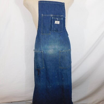 Vtg 50s Sears Roebuck Denim Apron Selvedge Workwear Union Made USA Sanforized A