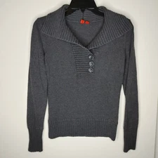 Esprit Women's Size Small Gray Knit Sweater Pullover V neck Button Collar