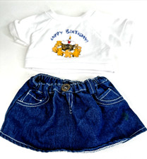 Tiny Tee Doll Happy Birthday T-Shirt  Blue Jean Skirt Size G Build A Bear