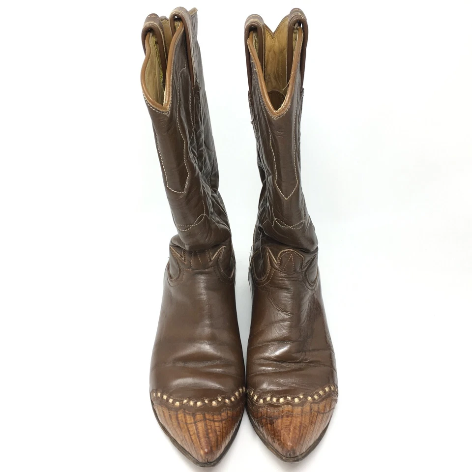 Tony Lama Western Boots Cowgirl Shoes Womens Size 6 Brown Leather Lizard Pull On - Imagem 4 de 4
