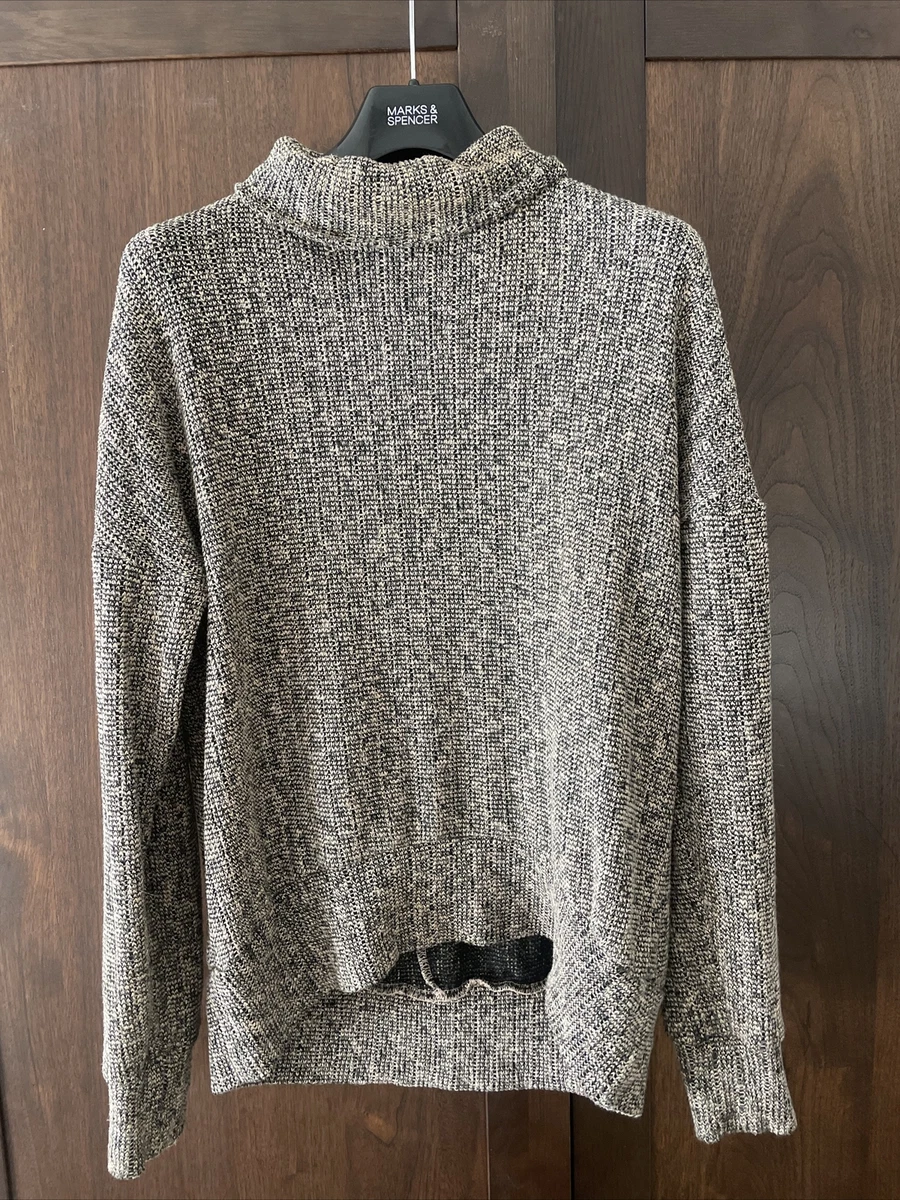 Womens Topshop Uk 8 Black beige Open Knit Roll Neck Relax Fit Pullover jumper