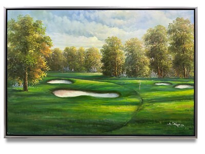 NY Art-Original Oil Painting of Forest Landscape on Canvas 24x36 Framed