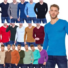 Men's V-Neck Basic Slim Fit Solid Long Sleeve Sweater New 8920
