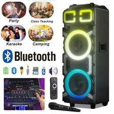 Dual 10" High-Power Portable Party Bluetooth Speaker Wooden Cabinet LED Light