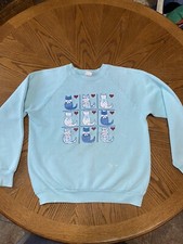 Vintage 80s Made In USA Baby Blue Cats Kittens Crewneck Sweatshirt Large