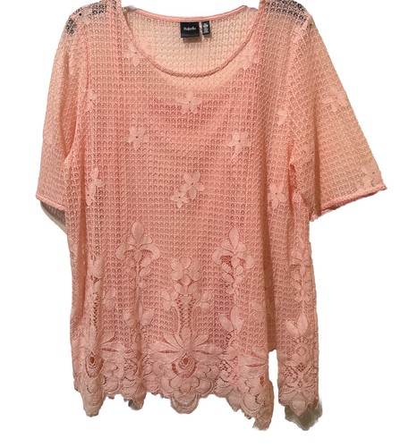 Rafaella Women’s Two-fer Lace Top | Size XL | Light Pink