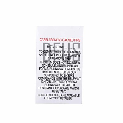 Fire resistant labels upholstery