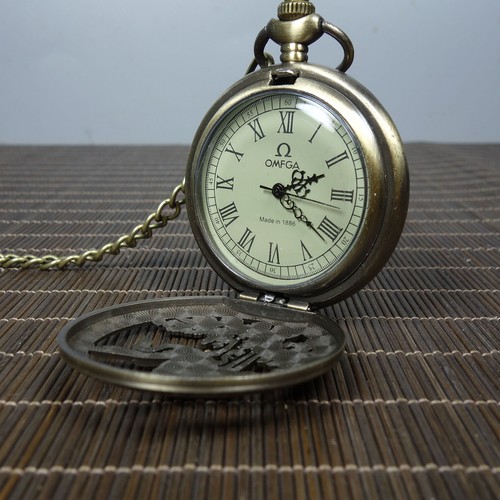 Mechanical Clock Horologe Alloy Crane Single Open Mechanical Pocket Watch - Picture 5 of 9