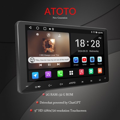 ATOTO 9'' Car Stereo Carplay Android Touch Screen WIFI Head Unit GPS Drivechat