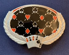 POKER FOUR 4 ACES BELT BUCKLE APPROX. 3 5/8" X  2 1/2"