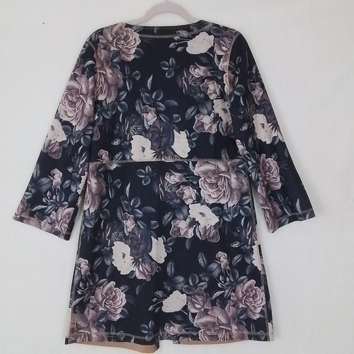 Solitaire Faux Suede Jacket Womens Sz S Purple Floral Long Line Open Front Boho - Picture 2 of 11