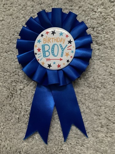 BIRTHDAY BOY ROSETTE BADGE - CHILDREN'S BIRTHDAY PARTY RIBBON BADGE - BLUE