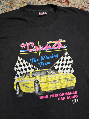 Vintage 80's 90's Corvette Crunch Car Audio Graphic T-Shirt Size L/XL Black