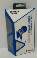 Sharper Image Wireless Bluetooth Magnetized Earbuds Titanium Accents Blue 28