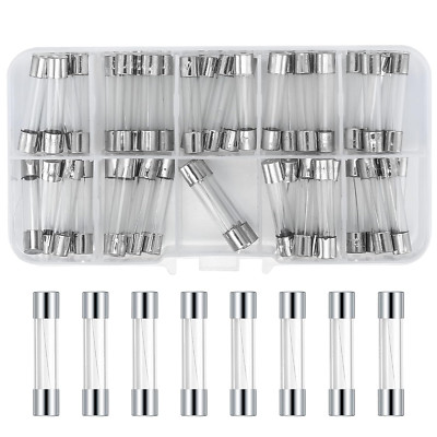 50-Piece Glass Fuse Set, 6x30mm Fast-Acting Fuses, Sch