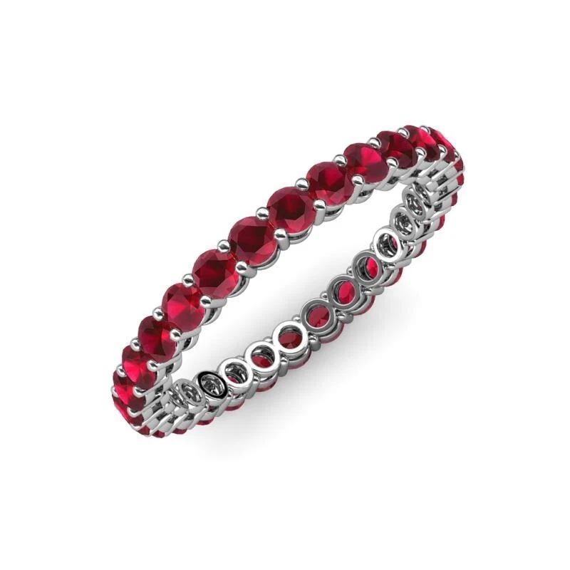 Sterling Silver 925 Ruby Brilliant-Cut Round 2.00mm Full Eternity Band Ring - Image 2 of 4