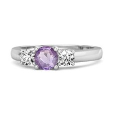 Three Stone 5MM Round Natural Amethyst 925 Sterling Silver Women Engagement Ring
