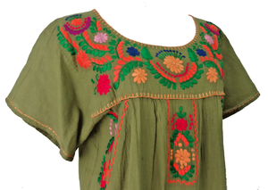 Oaxacan Dress Boho Dress Hand Embroidered Dress Mexican Style Cotton Tunic In Pink Peasant Dress