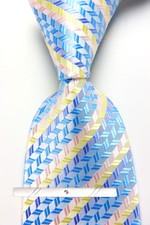 New Classic Striped Blue Yellow Pink JACQUARD WOVEN 100 Silk Men's Necktie Tie