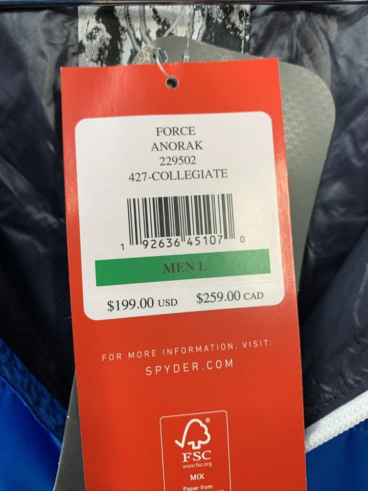 Chaqueta de esquí Spyder aislada Anorak Force para hombre talla L manga larga azul 229502 Foto 3 de 4