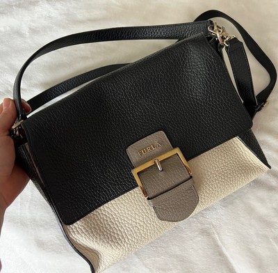 FURLA ITALIAN LEATHER CREAM AND BLACK SHOULDER BAG VERY GOOD  Furla Cream and Black Women\'s Bag main image 1