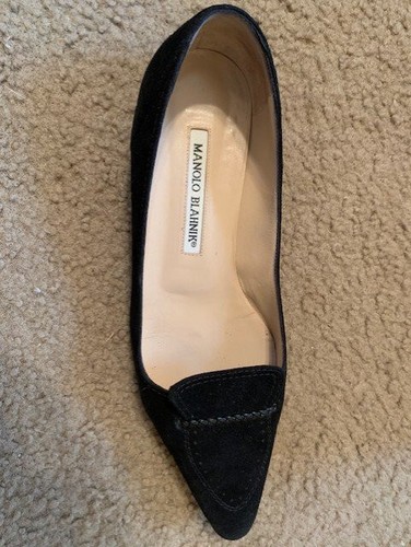 Manolo Blahnik Women's Suede Slide On Pointy Toe Flats Black Sz 37/6.5 - Picture 4 of 5