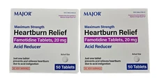 Major Heartburn Relief ACID REDUCER Tablets 50ct ( 2 boxes ) --