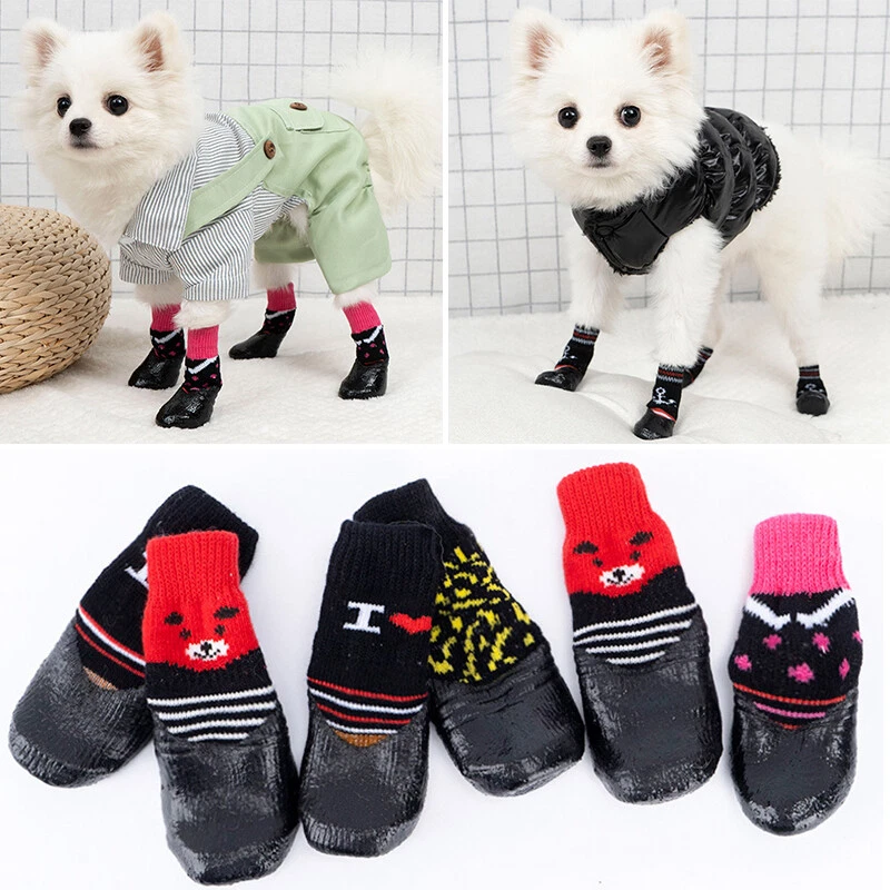 4 PIEZAS Impermeable Pequeño Mascota Perro Zapatos Cachorro Botas Calcetines Antideslizantes Exterior Interior ⇓ Foto 4 de 4
