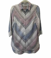 Chico’s 0 Size Small No Iron Linen Button-up Shirt Chevron/Stripes 3/4 Sleeve